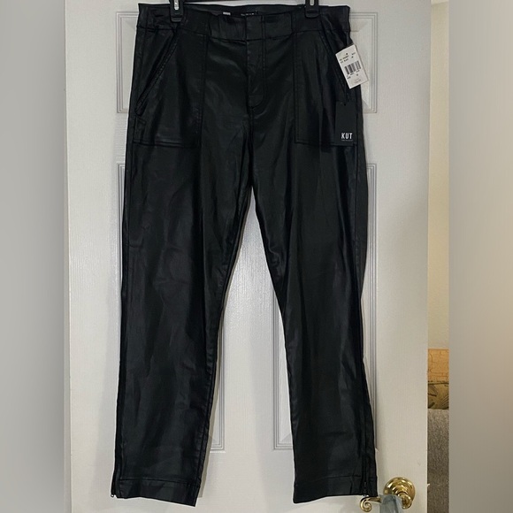 Kut from the Kloth Black Coated Reese Ankle Straight Pants Size 14 Nightclub NWT - Picture 4 of 15